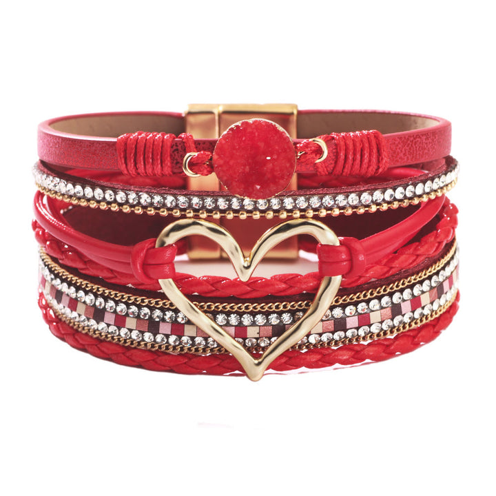 Olivenorma Bohemia Bracciale in pelle con cuore cavo