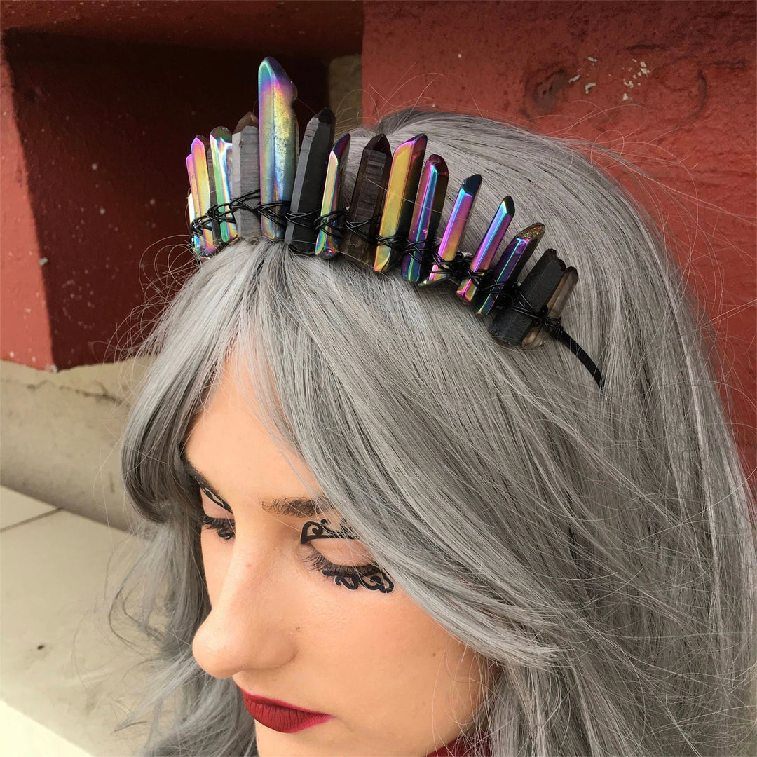 Corona di cristallo di strega gotica in quarzo fumé di labradorite Olivenorma