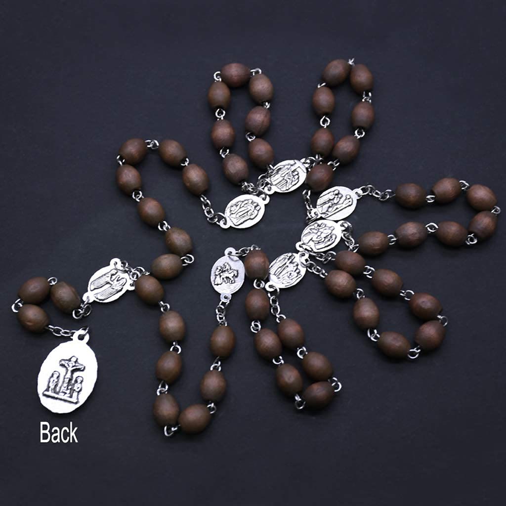 Collana con catena del rosario cattolico in perline di legno Olivenorma