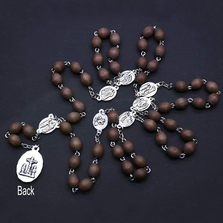 Collana con catena del rosario cattolico in perline di legno Olivenorma