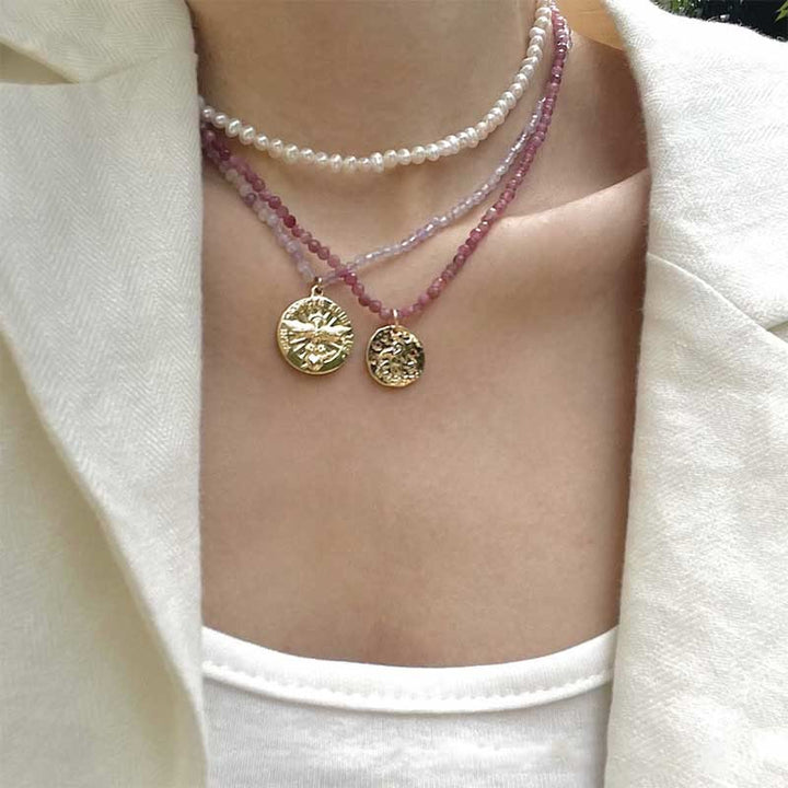 Collana con ciondolo in metallo con cristallo naturale Olivenorma
