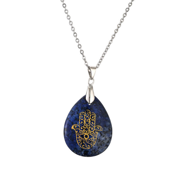 Olivenorma Collana con ciondolo Hamsa in cristallo a forma di goccia naturale