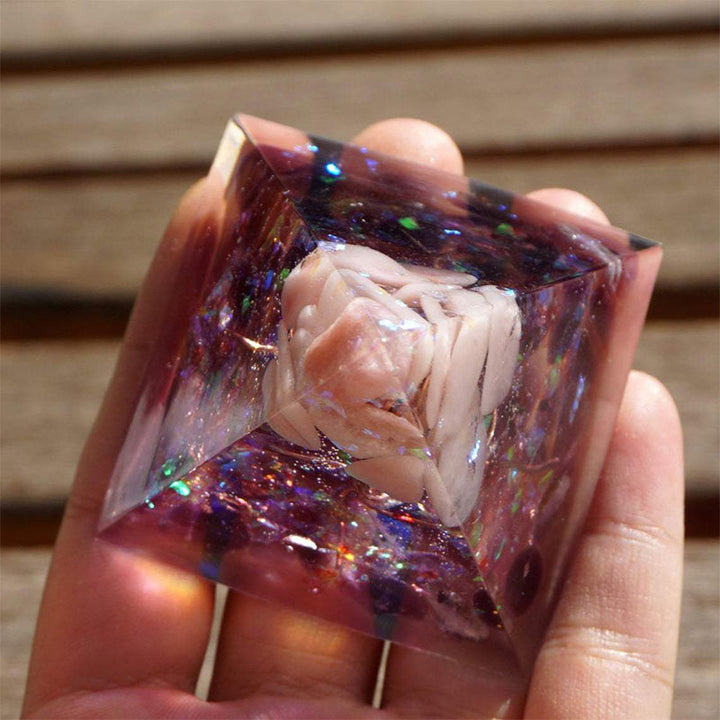 Olivenorma Albero della vita Piramide di orgone in opale rosa con ametista 