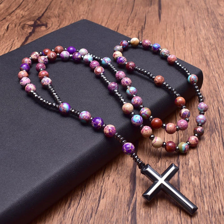 Collana rosario Pandant con croce in pietra naturale Olivenorma