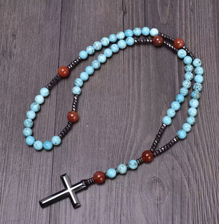 Collana con ciondolo rosario in pietra naturale cattolica Olivenorma Cross