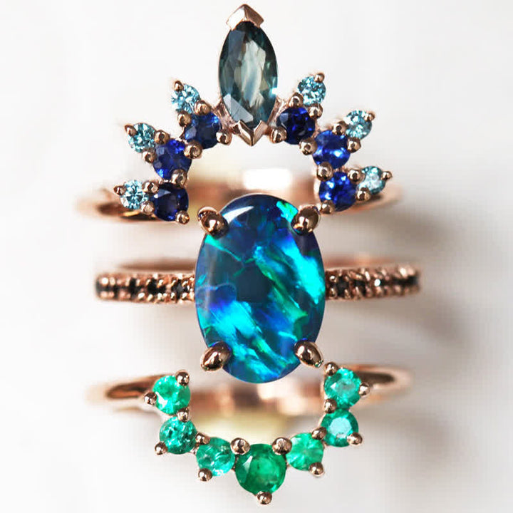 Olivenorma Sapphire con opale - Anello da 3 pezzi