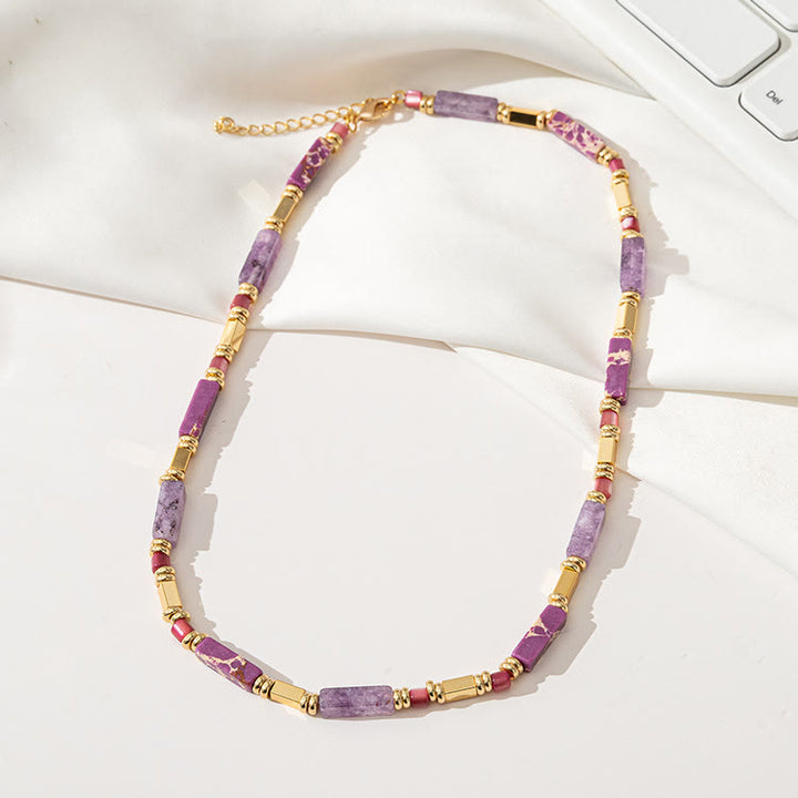 Collana con clavicola in pietra viola Charoite e rettangolo geometrico Olivenorma