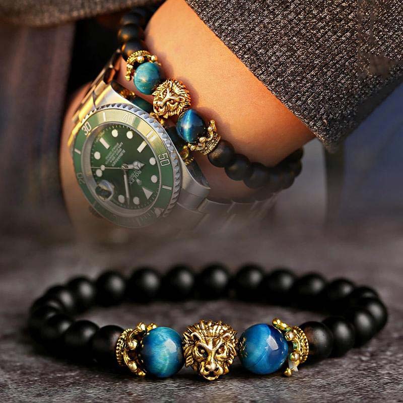 Bracciale con simbolo del leone in pietra di cristallo naturale Olivenorma 