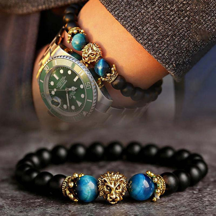 Bracciale con simbolo del leone in pietra di cristallo naturale Olivenorma 