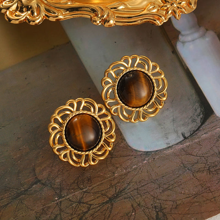 Orecchini in oro con girasole e occhio di tigre Olivenorma - image 8