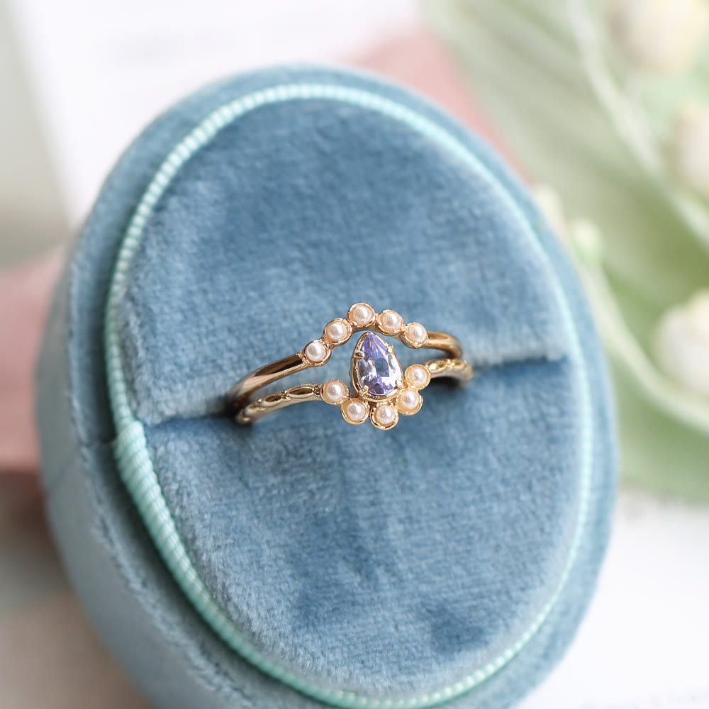 Anello Olivenorma S925 con perla e goccia a doppio strato 