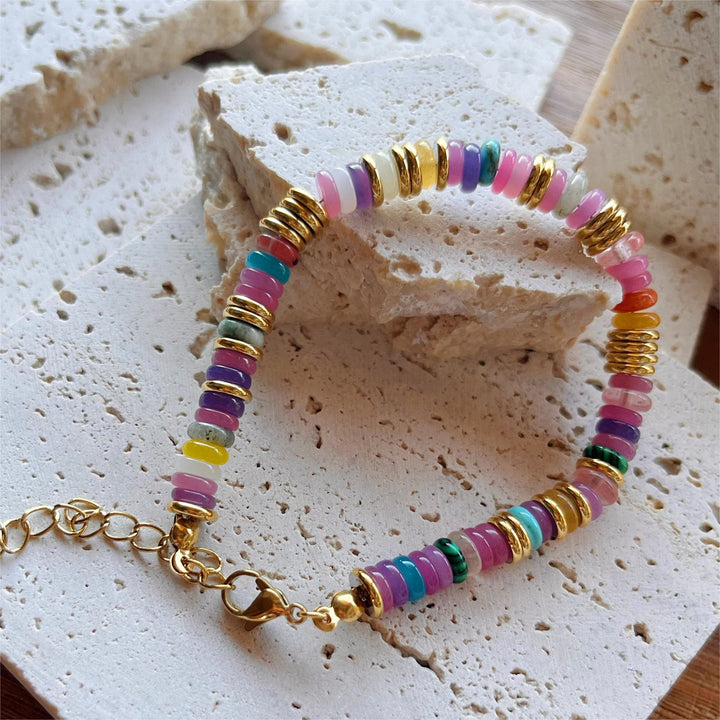 Olivenorma Boho Style Misto Cristallo Rotondo Perline Bracciale Collana Pietre Preziose