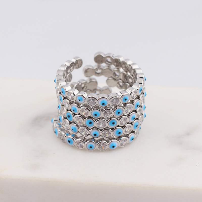 Olivenorma Anello regolabile con zircone bianco e colorato malocchio 