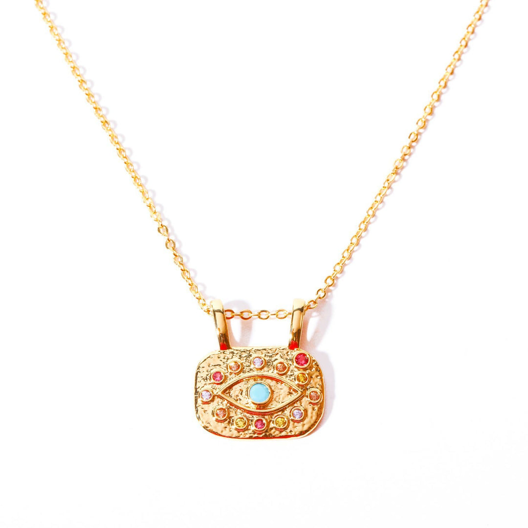 Collana Olivenorma Evil Eye in rame placcato oro con zirconi