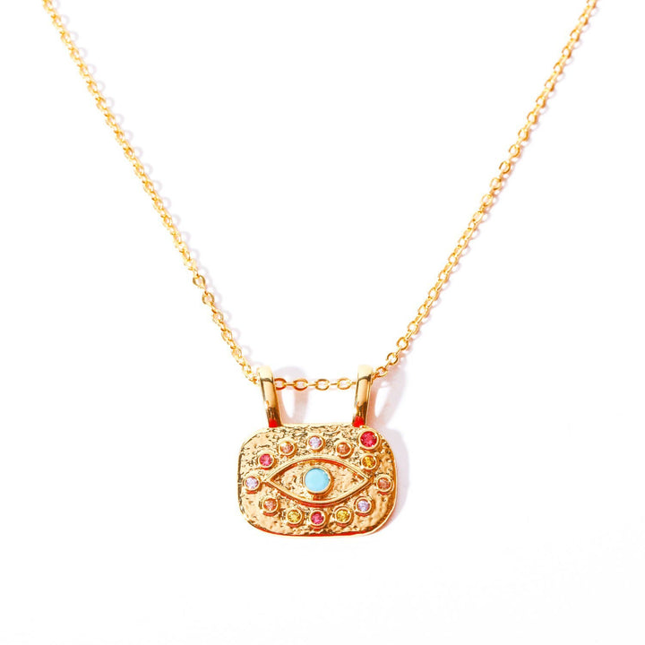 Collana Olivenorma Evil Eye in rame placcato oro con zirconi