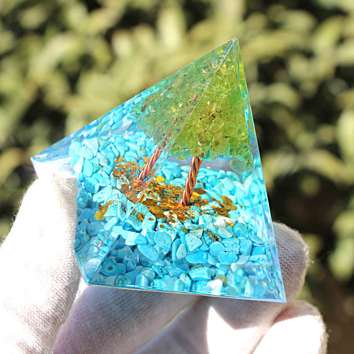 Olivenorma Peridoto Amazzonite Albero della Vita Piramide Orgonica