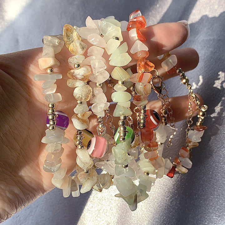 Braccialetto con ciondolo in ghiaia di cristallo naturale Olivenorma contro il malocchio 