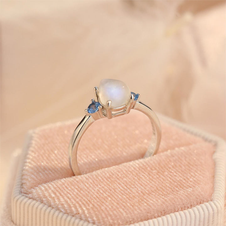 Anello in argento sterling S925 con topazio blu e pietra di luna Olivenorma 