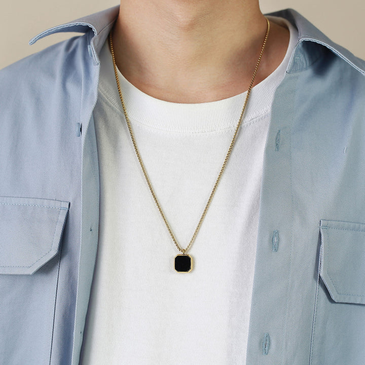 Olivenorma Collana con ciondolo quadrato da uomo con catena lunga per maglione 