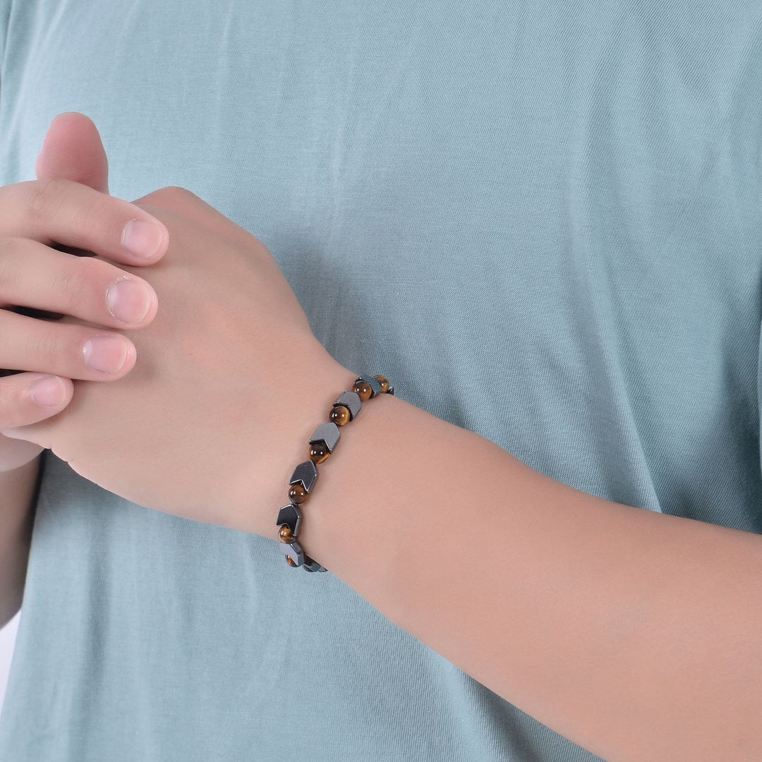Bracciale da uomo con perline in occhio di tigre ematite e freccia Olivenorma