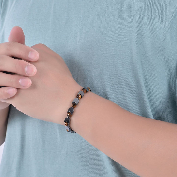 Bracciale da uomo con perline in occhio di tigre ematite e freccia Olivenorma