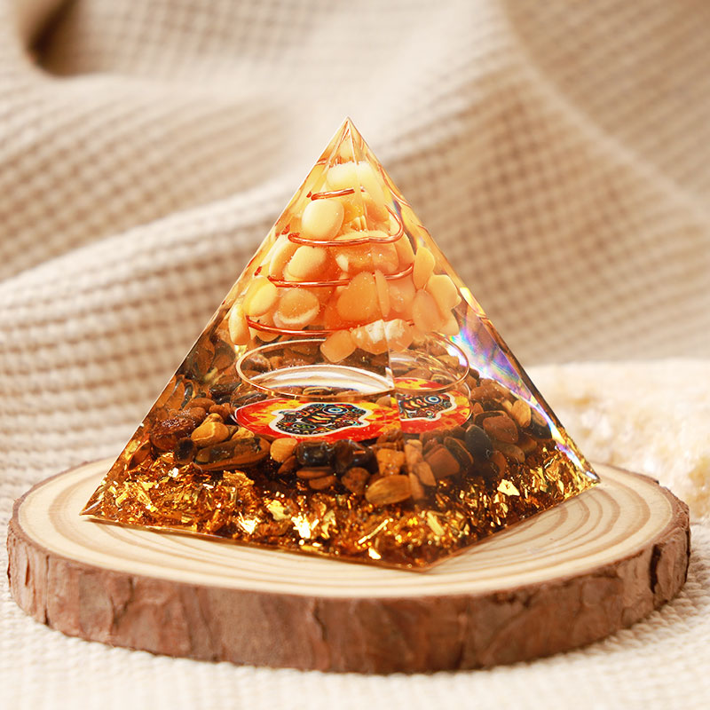 Olivenorma Sun Stone con occhio di tigre Hamsa Orgone Pyramid 
