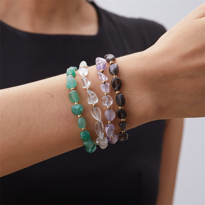 Bracciale intrecciato a mano con perline di pietra naturale irregolare Olivenorma