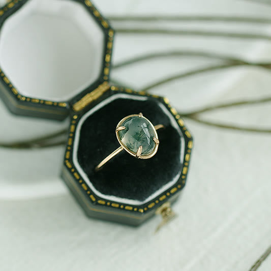 Anello in argento 925 con agata muschiata ovale naturale Olivenorma 