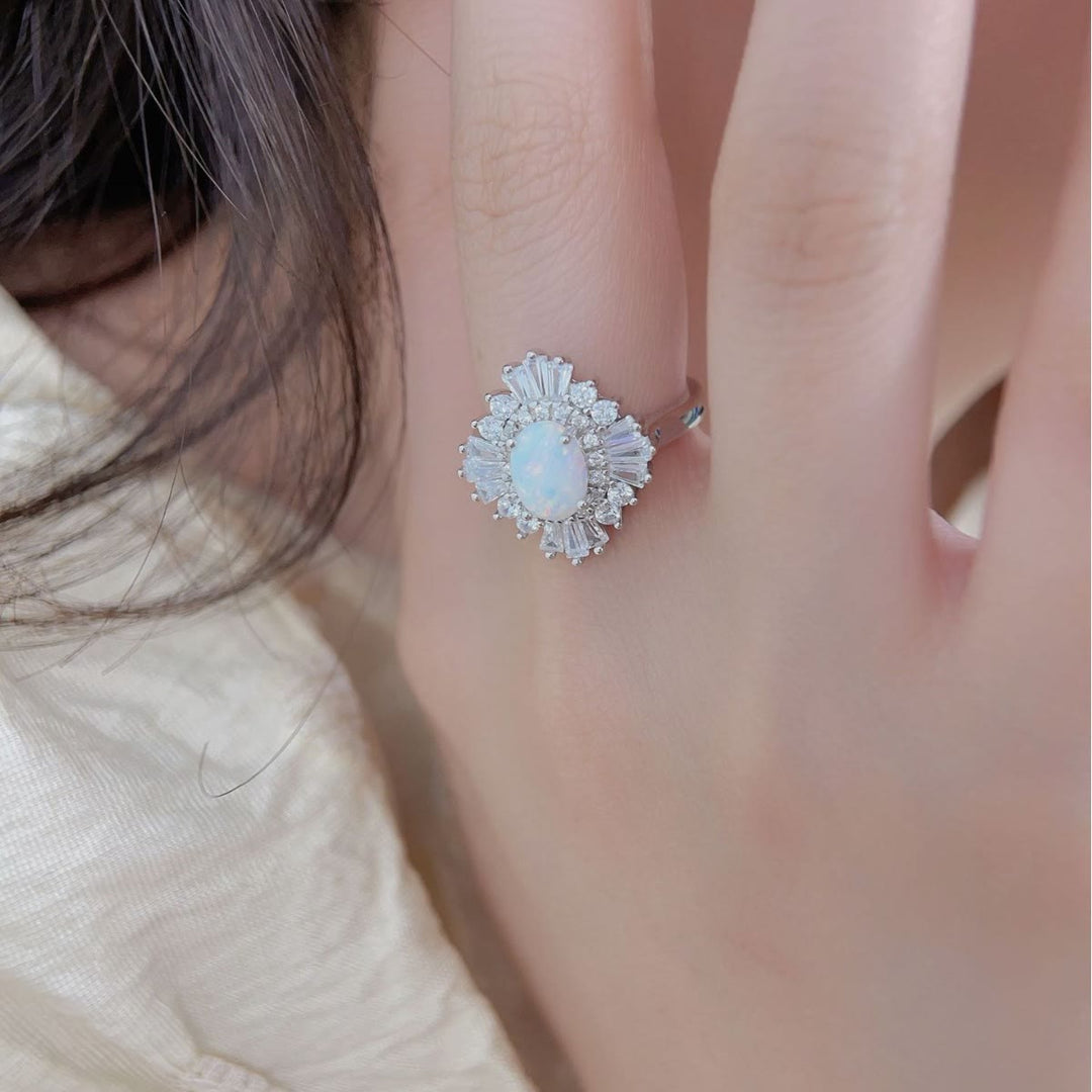 Anello Olivenorma in argento Sterling S925 con zircone bianco e opale ovale
