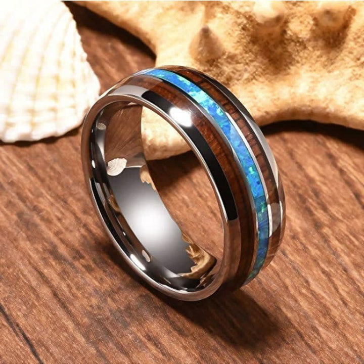 Anello Olivenorma in legno di Koa e conchiglia di abalone in carburo di tungsteno 