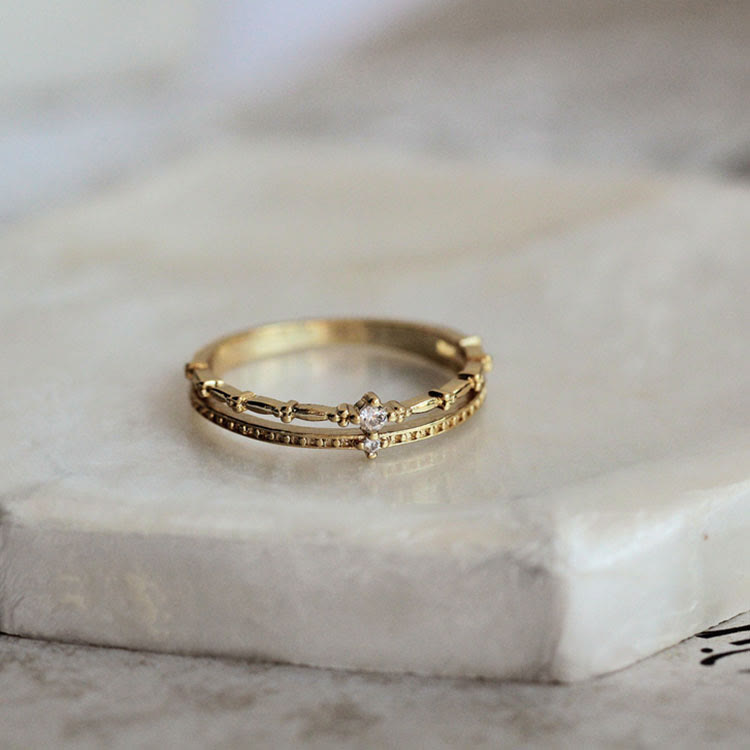 Anello Olivenorma in argento sterling S925 con zirconi bianchi a due strati 