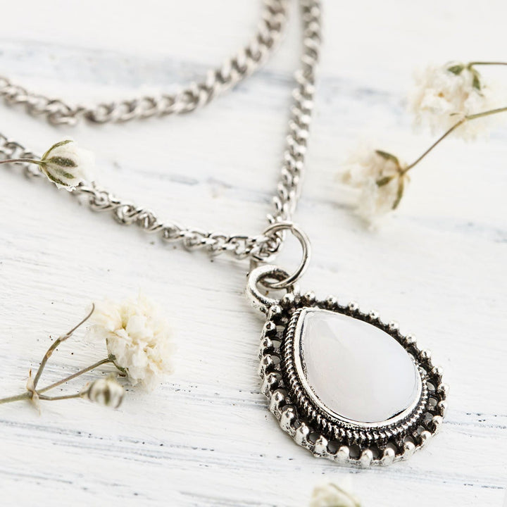 Collana girocollo doppia con pietra di luna a forma di goccia Olivenorma