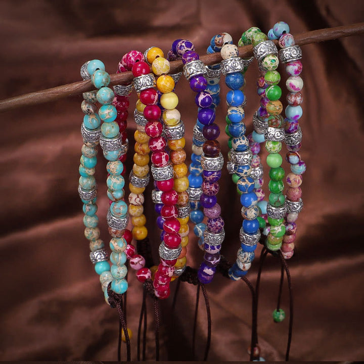Bracciale intrecciato con perline in pietra imperiale multicolore naturale Olivenorma 