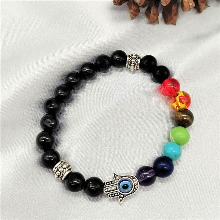 Olivenorma Braccialetto di perline Hamsa con occhio malvagio Chakra colorato