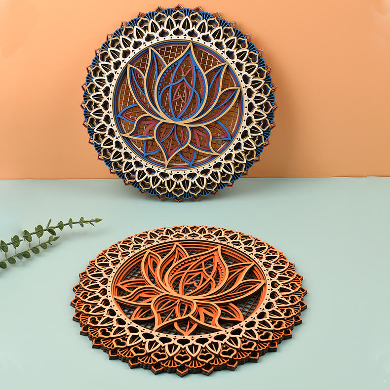 Olivenorma Lotus Mandala Decorazione murale in legno con incisione 3D