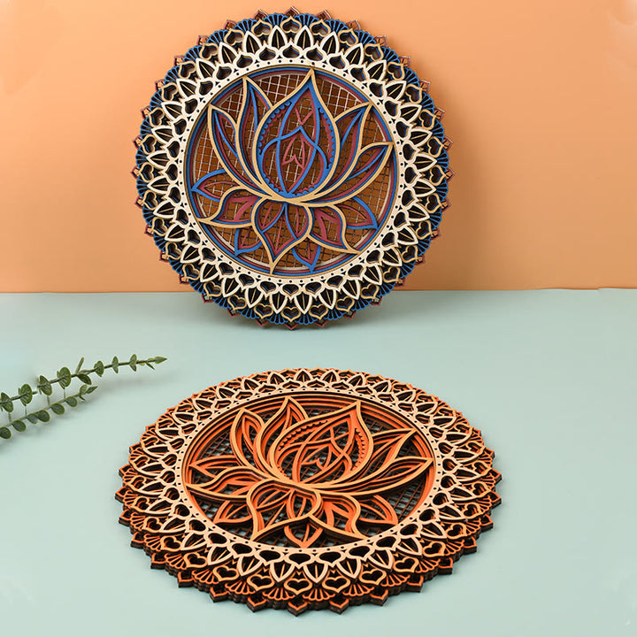 Olivenorma Lotus Mandala Decorazione murale in legno con incisione 3D