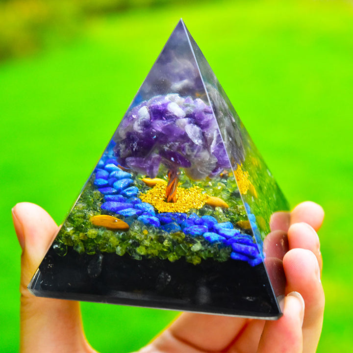 Olivenorma Ametista Peridoto Ossidiana Lapislazzuli Albero della vita Orgone Piramide