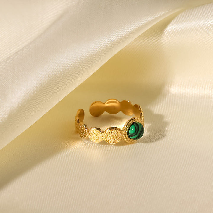Olivenorma Anello aperto in malachite naturale verde oro