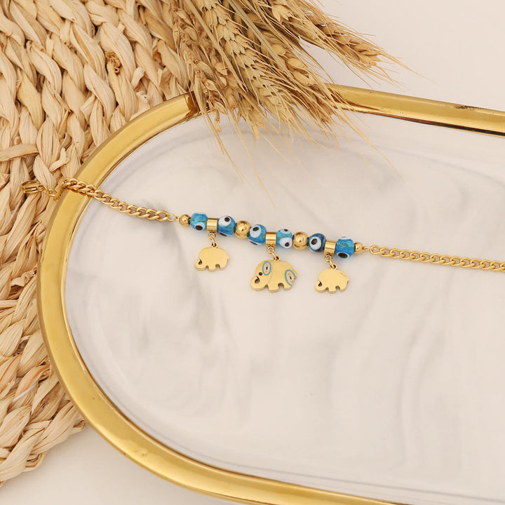 Braccialetto portafortuna Olivenorma Topazio Blu Epossidico Evil Eye Clover