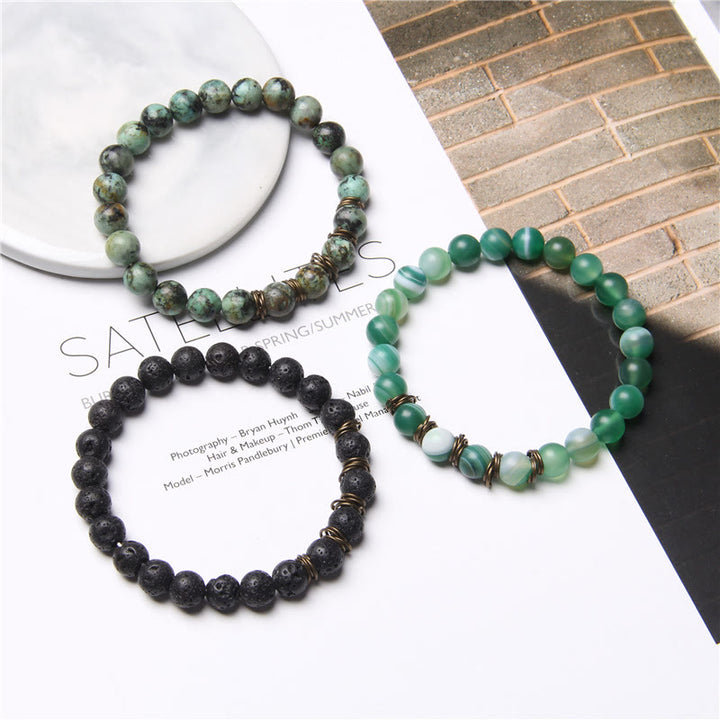 Olivenorma Bracciale Yoga Elasticizzato con Perline in Pietra Naturale Lucida da 8 mm