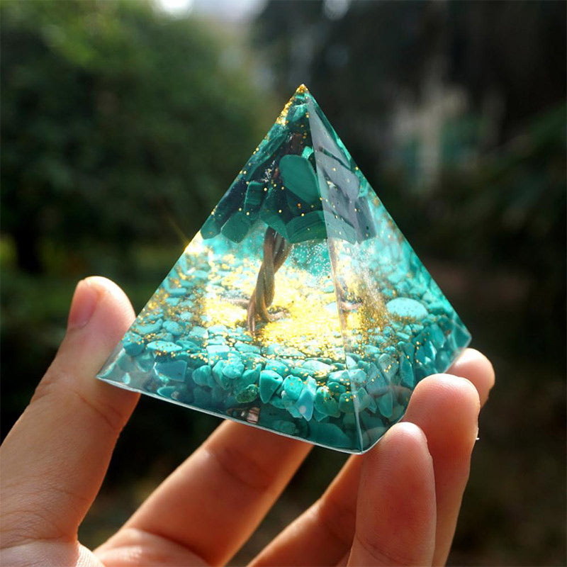Malachite Olivenorma con piramide di orgone albero della vita turchese 