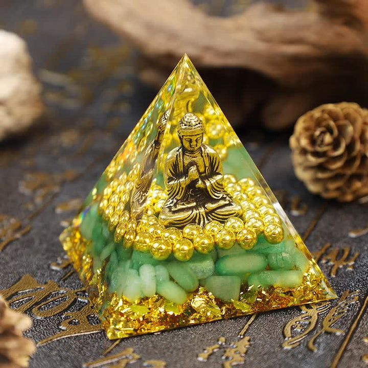 Olivenorma Avventurina Verde con Piramide di Orgone del Buddha 