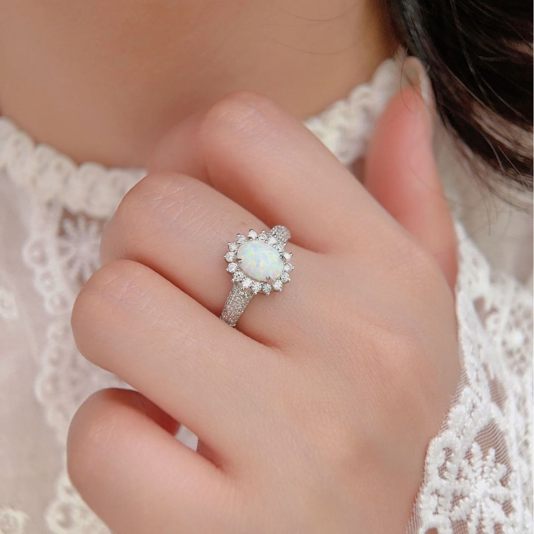 Anello Olivenorma Opal White Zircon Flower