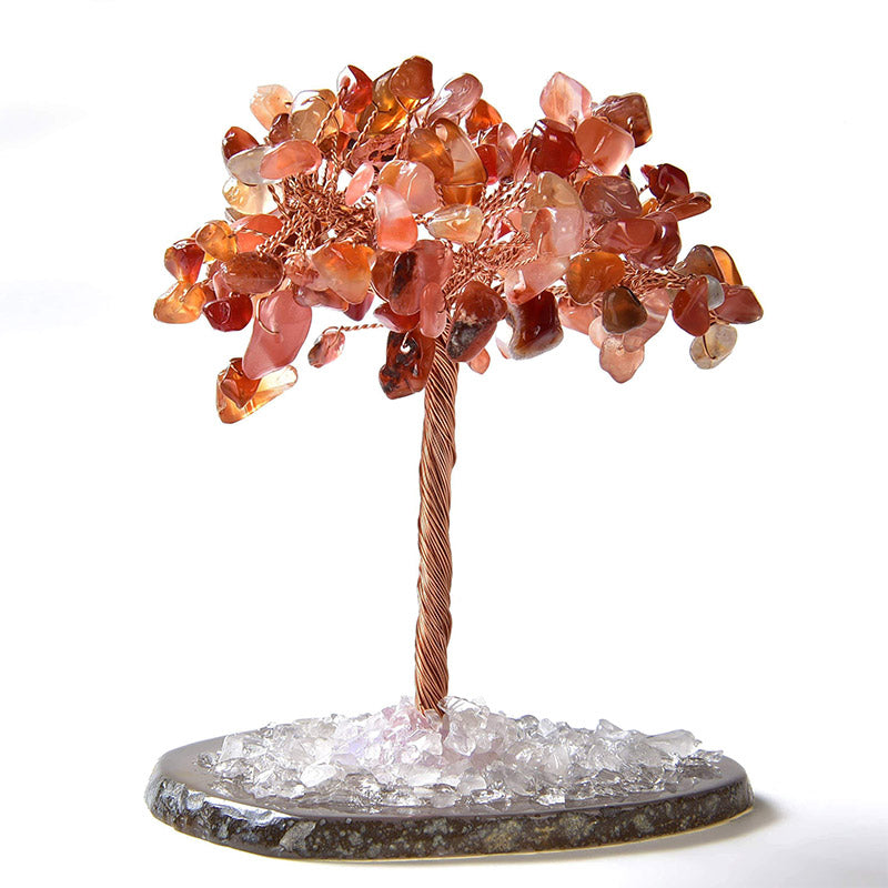 Albero Feng Shui in pietra preziosa naturale Olivenorma Corniola con base in agata