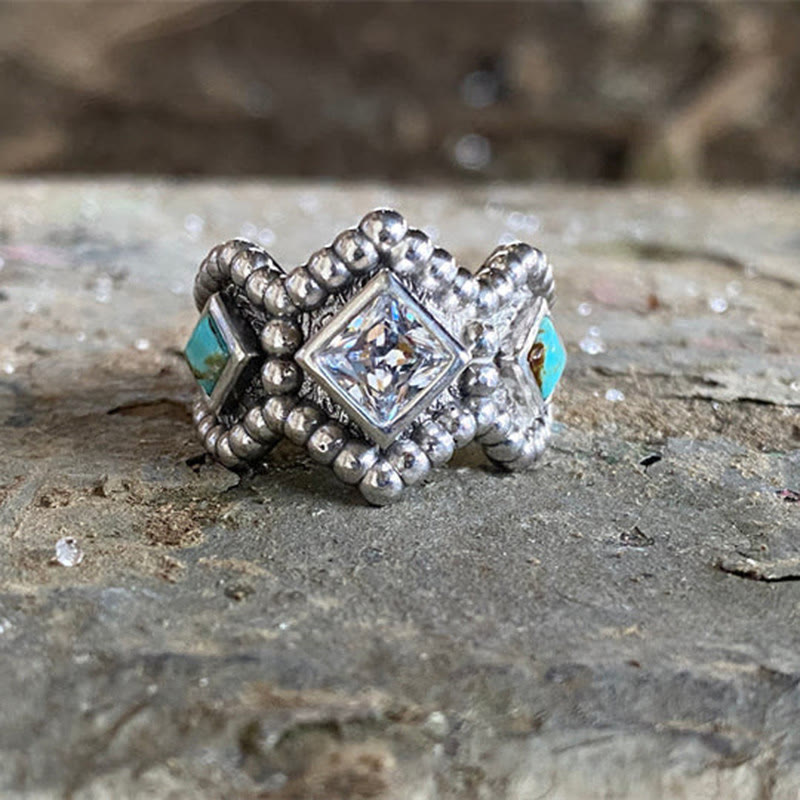 Anello Olivenorma Vintage Turchese Intarsiato con Zirconi 