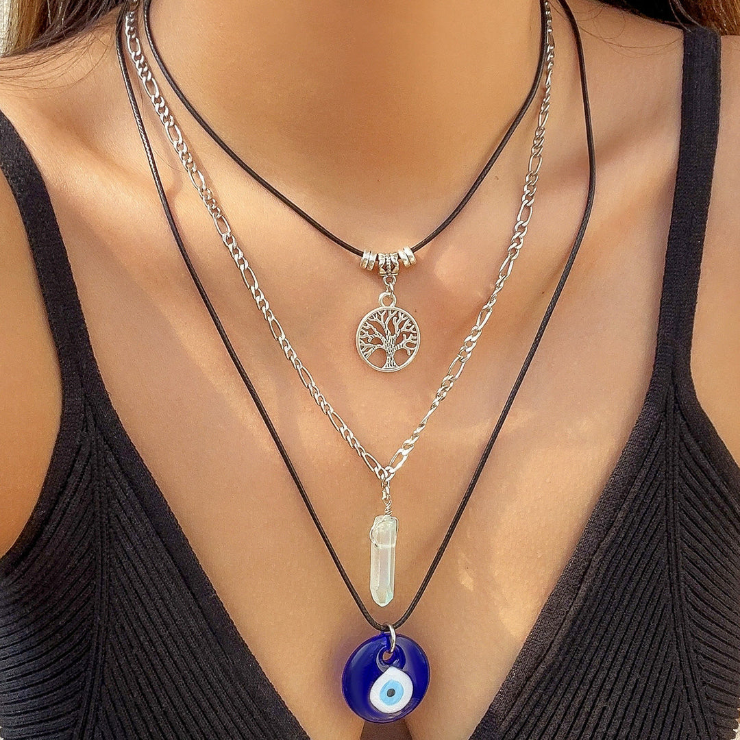 Olivenorma Ossidiana Albero della Vita Collana con Ciondolo Malocchio Set 