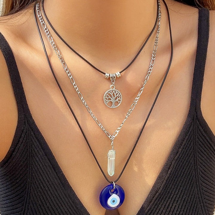 Olivenorma Ossidiana Albero della Vita Collana con Ciondolo Malocchio Set 