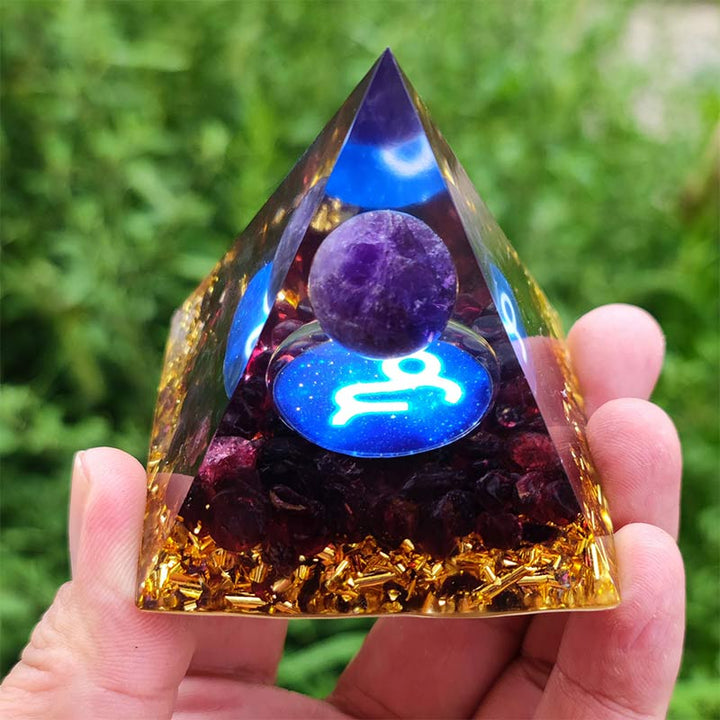 Olivenorma Ametista con Granato Capricorno Zodiac Orgone Piramide 