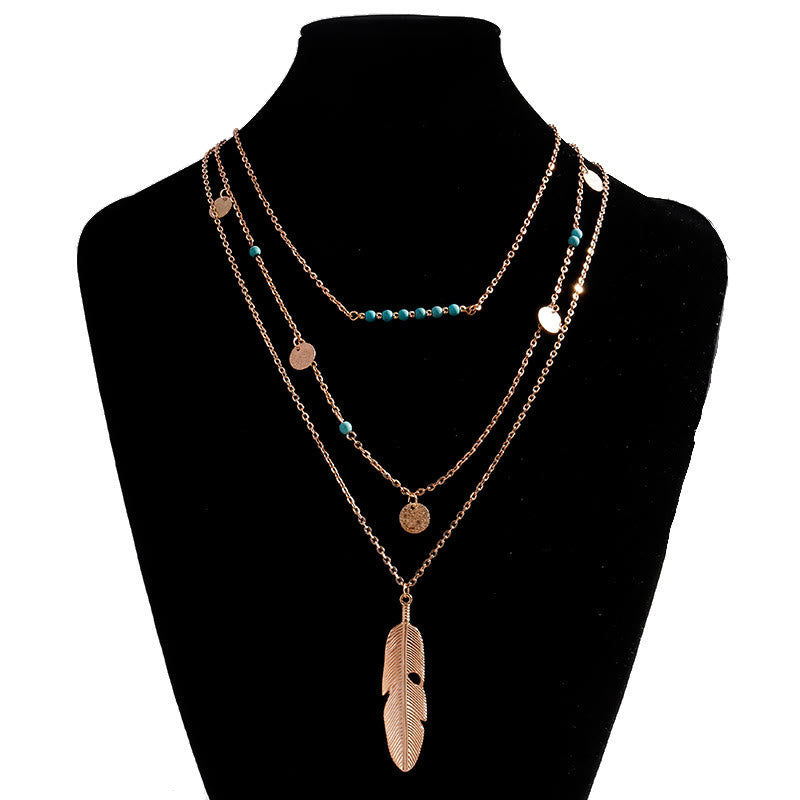 Collana a tre strati con ciondolo a foglia turchese Olivenorma