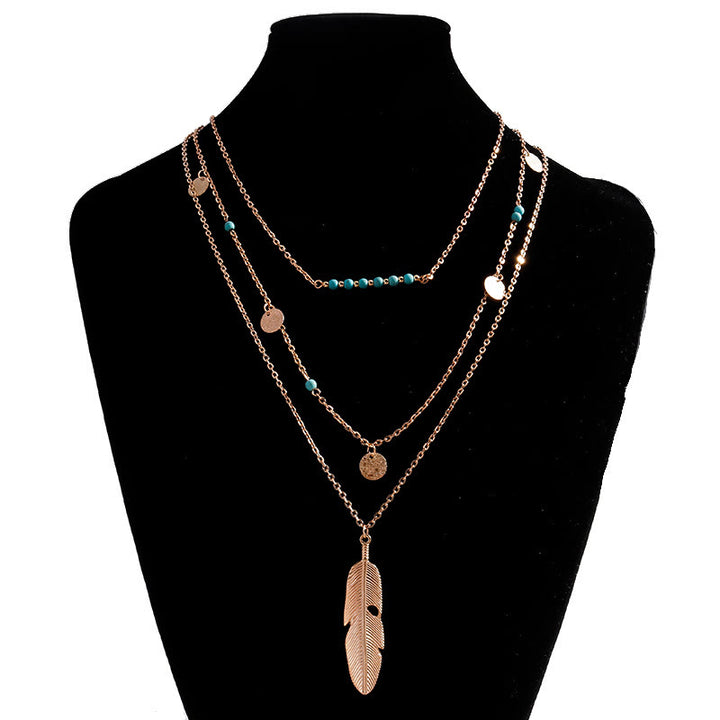 Collana a tre strati con ciondolo a foglia turchese Olivenorma